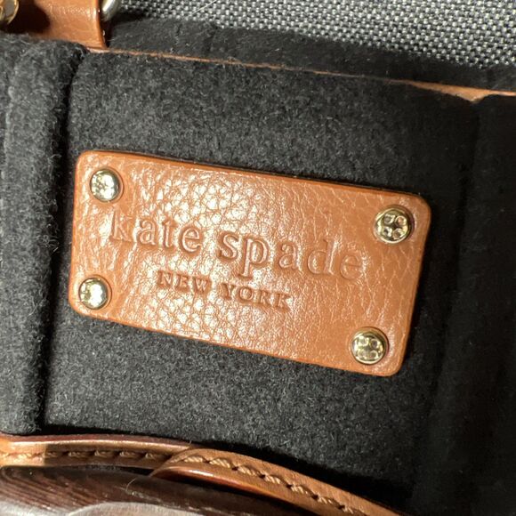 KATE SPADE Purse Quinn Whistler Black Wool Felt Tan Leather Satchel Tote Bag - Picture 2 of 8